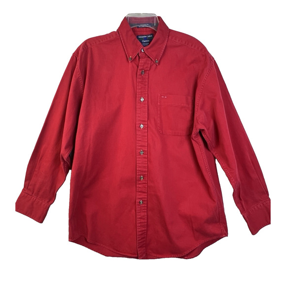 Alexander Julius Classic Button Down Shirt Men Medium Red Thomaston Twill Preppy - Picture 9 of 9